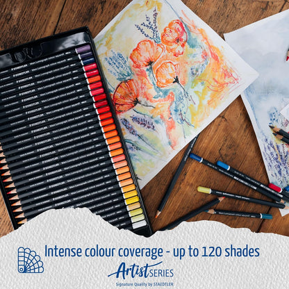 STAEDTLER Aquarelpotloden – 12 hoogwaardige kunstenaars-potloden in metalen doos – Zeshoekig ontwerp, 3,6 mm potloodkern, kleurecht & lichtbestendig – Ideaal voor aquareltechnieken