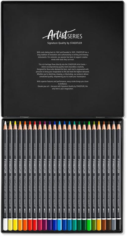 STAEDTLER Aquarellfarbstifte wasservermalbar – 24 hochwertige Künstler-Farbstifte im Metalletui – Sechskant-Design, 3,6 mm Mine, intensive Farben & lichtbeständig – ideal für Aquarellmalerei