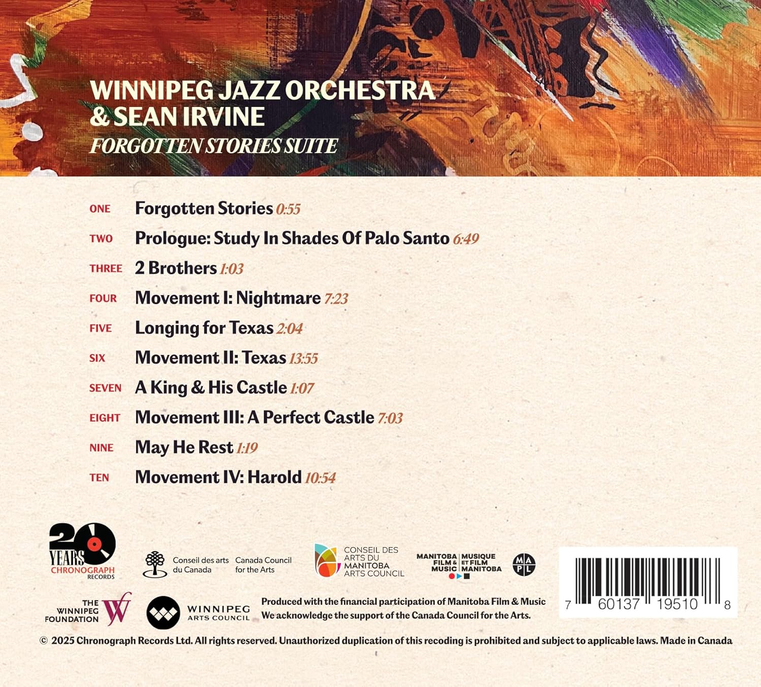 Winnipeg Jazz Orchestra & Sean Irvine - Forgotten Stories Suite [Cd]