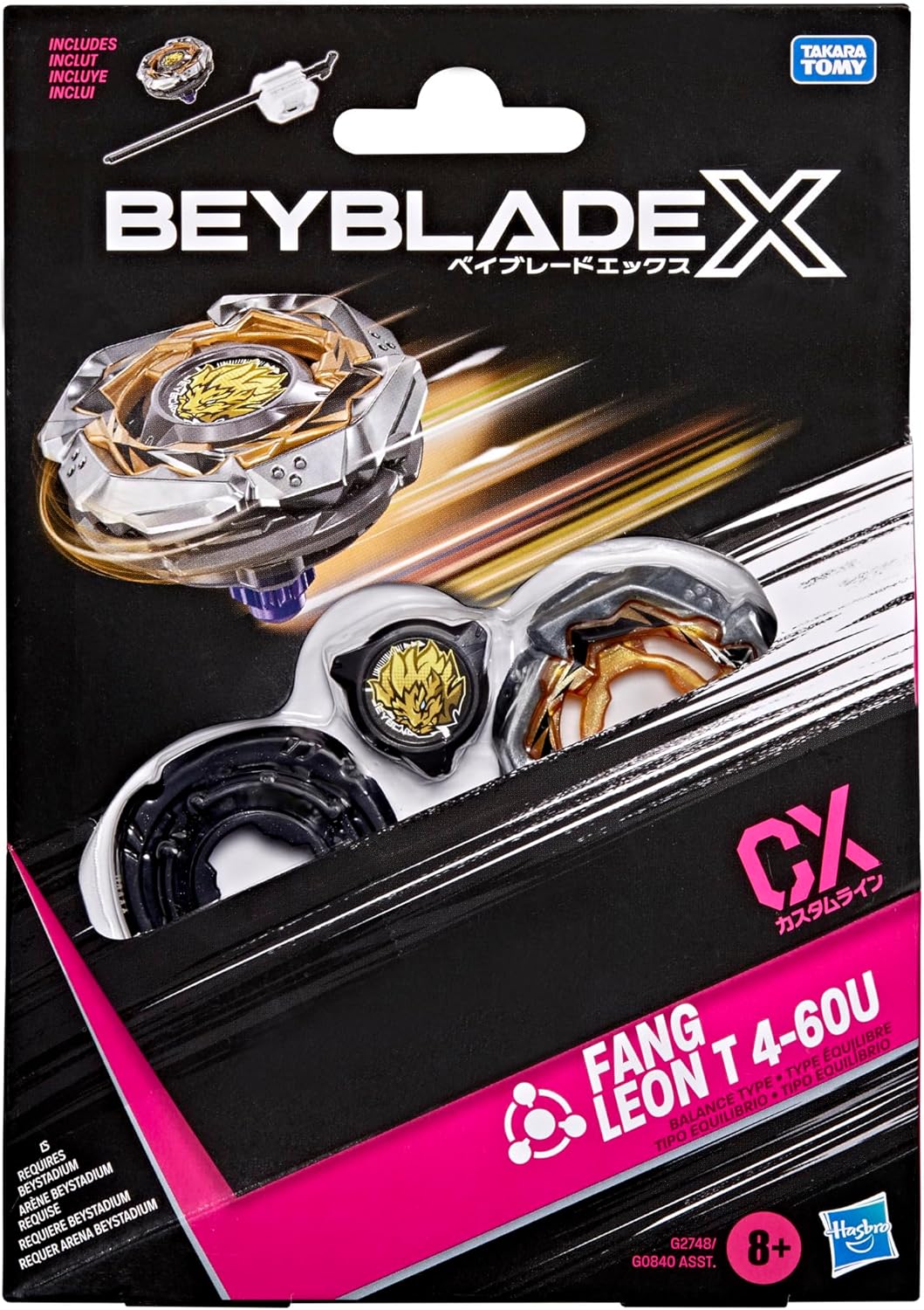 Beyblade X Fang Leon T 4-60U CX Starter Pack Set, Takara Tomy Balance Type Top and Launcher, Battling Tops Game Toys, Ages 8+