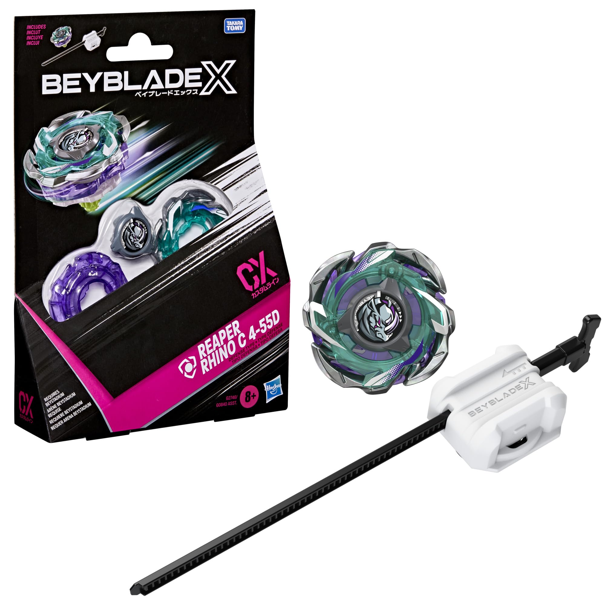 Beyblade X Reaper Rhino C 4-55D CX Starter Pack Set, Takara Tomy Defense Type Top and Launcher, Battling Tops Game Toys, Ages 8+