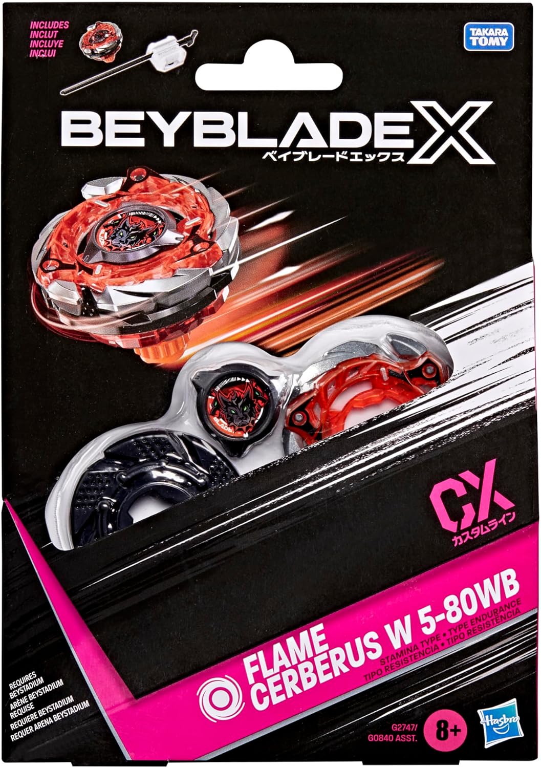 Beyblade X Flame Cerberus W 5-80WB CX Starter Pack Set, Takara Tomy Stamina Type Top and Launcher, Battling Tops Game Toys, Ages 8+