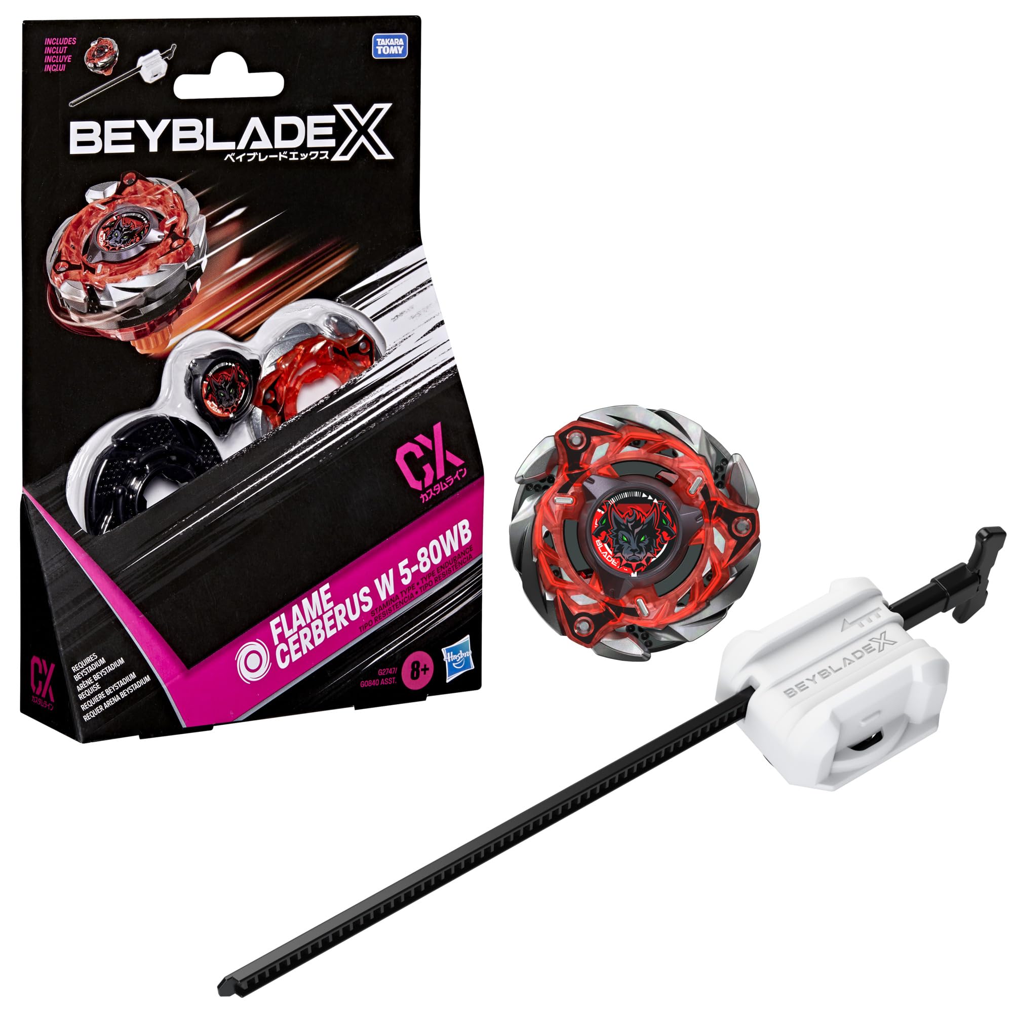 Beyblade X Flame Cerberus W 5-80WB CX Starter Pack Set, Takara Tomy Stamina Type Top and Launcher, Battling Tops Game Toys, Ages 8+