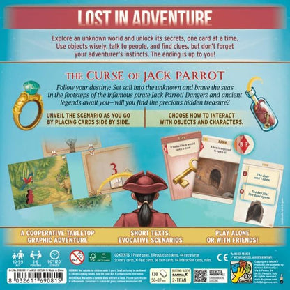 Lost in Adventure: The Curse of Jack Parrot by DV Games | Ages 12+ | 1-6 Players | Cooperative Pirate Storytelling Board Game | Branching Narrative, Modular Map, Puzzles & Multiple Endings
