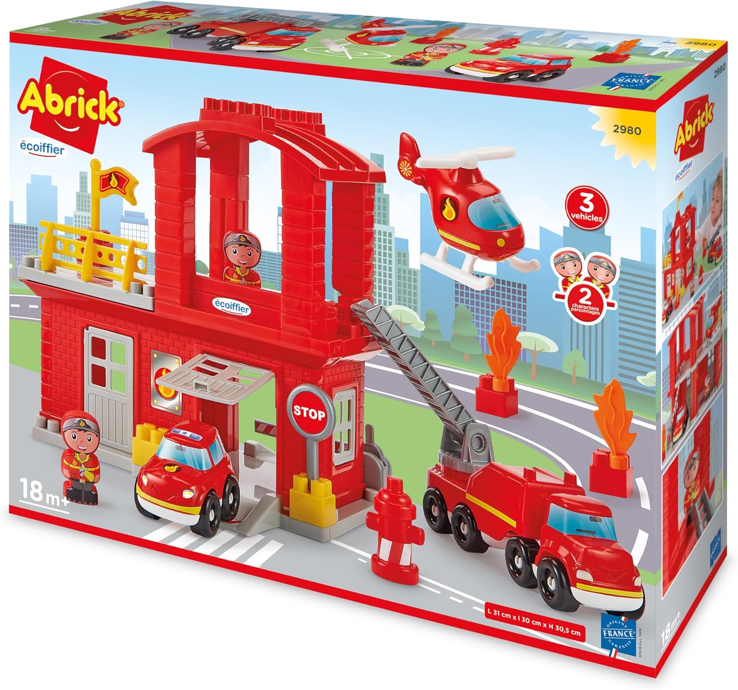 Giochi Ecoiffier – 2980 – Brandweerkazerne – Abrick – Constructiespel voor kinderen – vanaf 18 maanden – oorsprong Frankrijk gegarandeerd