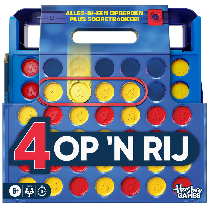 Official Hasbro games, 4 on a Row game (2025 edition) | All-in-one storage, carrying case, scoretracker | Age 6+ | 2 players | Family games for children - English version