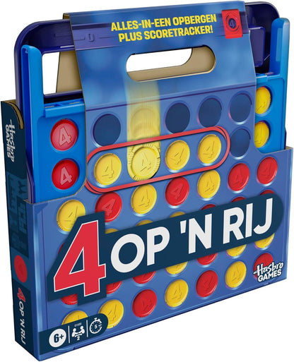 Official Hasbro games, 4 on a Row game (2025 edition) | All-in-one storage, carrying case, scoretracker | Age 6+ | 2 players | Family games for children - English version