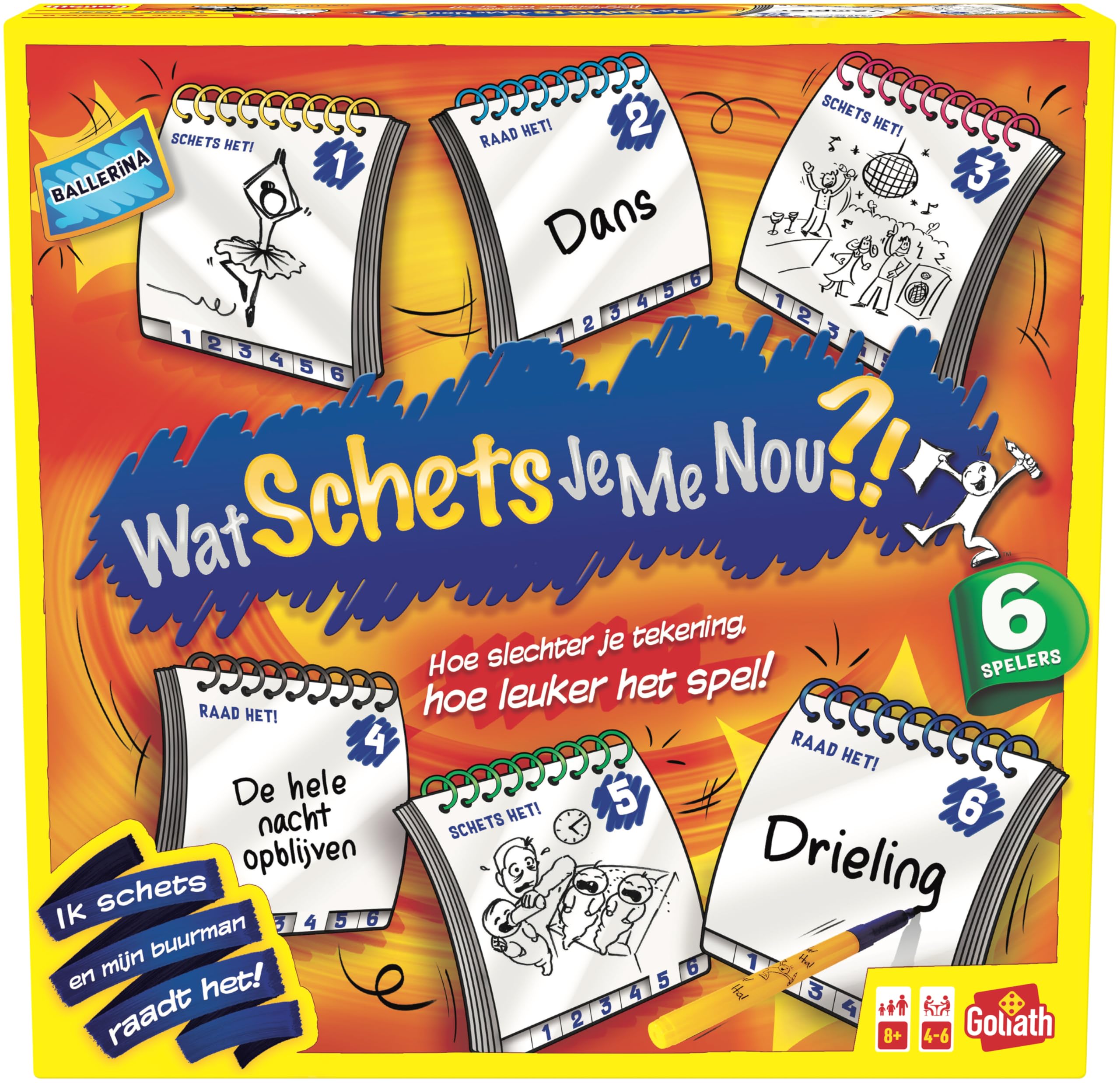 Goliath WAT SCHETS JE ME NOU?, Tekenspel voor Kinderen Vanaf 8 Jaar - Gezelschapsspel voor Familie en Feestjes - Geschikt voor 4-6 Spelers - Compleet Spel met Uitwisbare Boekjes en Stiften