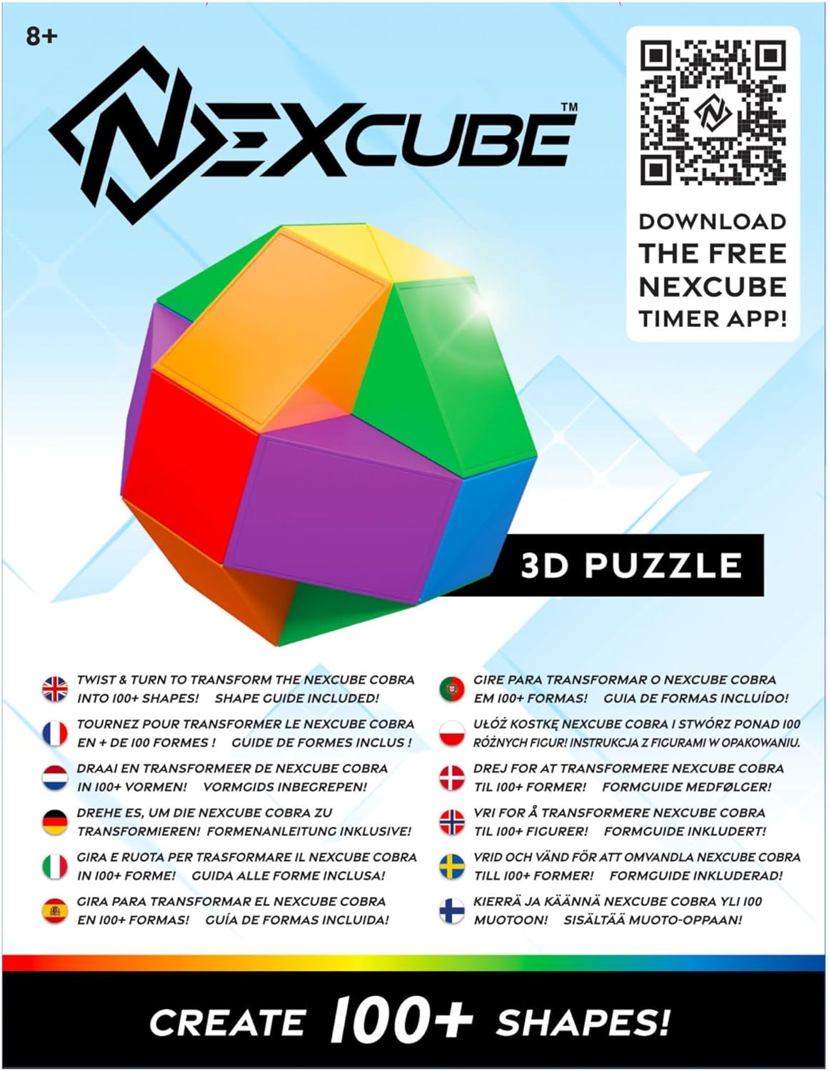 Nexcube Cobra, Origineel puzzelspel met vormcreatie, Spel voor Kinderen vanaf 8 Jaar, Creëer meer dan 100 Verschillende Dier- of Objectvormen