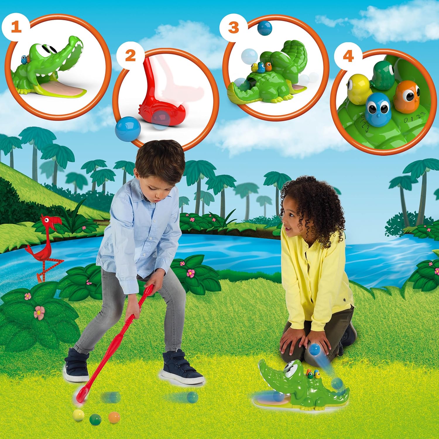 Goliath - KROKO GOLF, Minigolfspel voor kinderen vanaf 4 jaar, Interactief behendigheidsspel met krokodil, Bevordert Coördinatie en Motoriek, Cadeau-idee voor 2-4 spelers