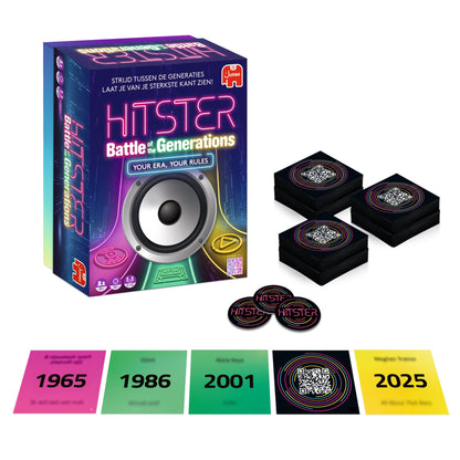 Hitster Battle of the Generations – Musical Party Board Game with 420+ Songs Over the Years, 3 Epochs from Vinyl to Cassette to Streaming – App-Connected Quiz for Adults & Families (EN