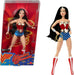 Barbie Signature Doll, Wonder Woman Collectible with Doll Stand in Red and Blue Tank Suit with Golden Accessories like Lasso, Headpiece and Belt, JBJ36