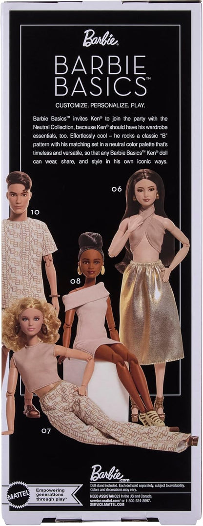 Barbie Signature - Barbie Basics Modello Ken 10, bambola da collezione con capelli castani, outfit coordinato, corpo snodato, idea regalo Festa della Mamma, 6+ anni, JJX29
