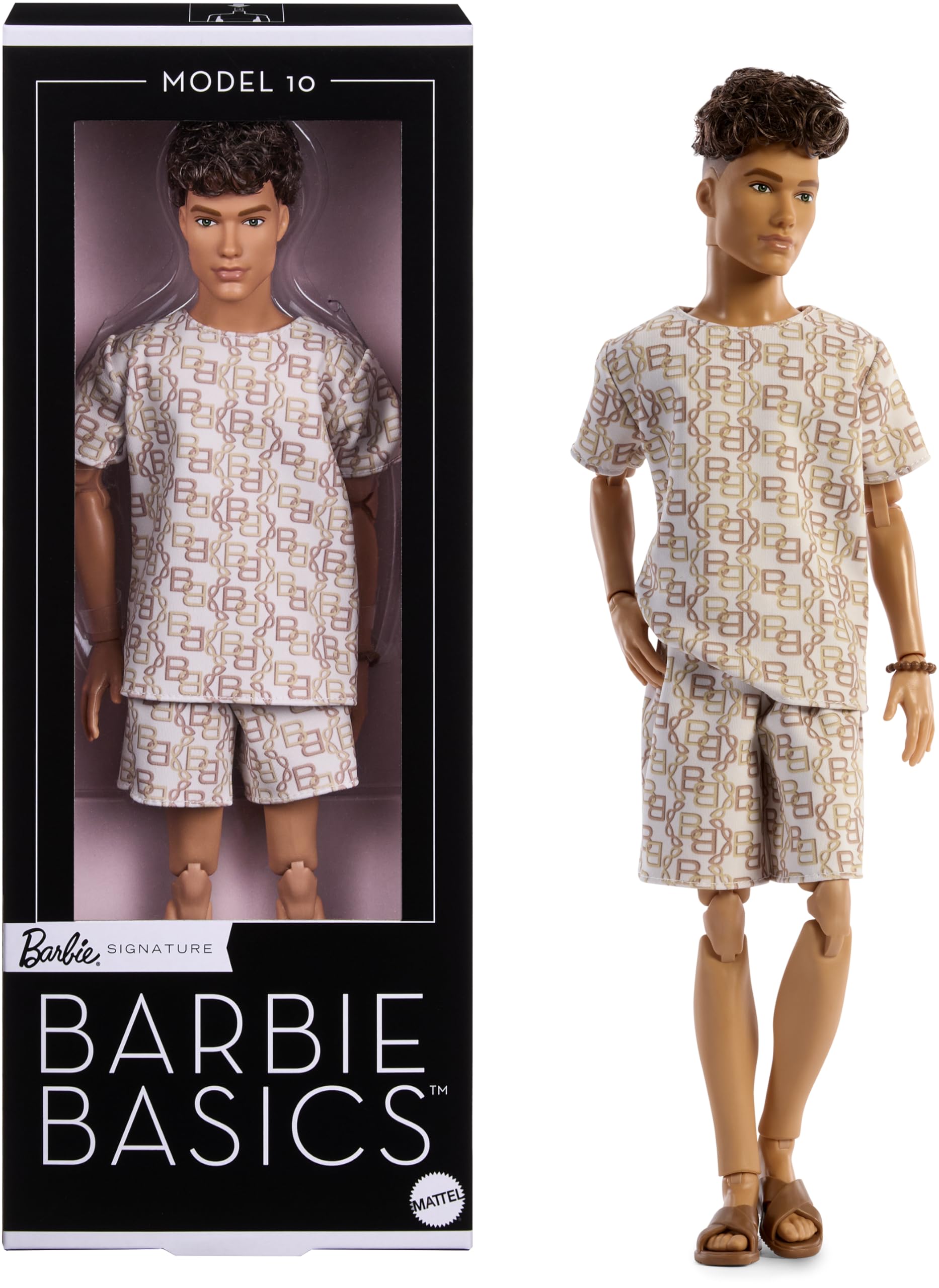 Barbie Signature - Barbie Basics Modello Ken 10, bambola da collezione con capelli castani, outfit coordinato, corpo snodato, idea regalo Festa della Mamma, 6+ anni, JJX29