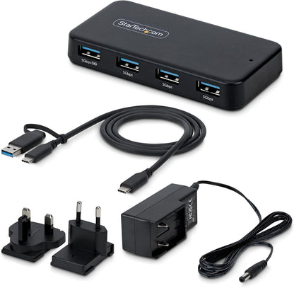 StarTech 4-Port USB-A Hub, 5Gbps, Self-Powered, 2-in-1 USB-C and USB-A Host Cable, 1x BC 1.2 Charging Port, 24W Power Adapter Included, MacBook and Windows
