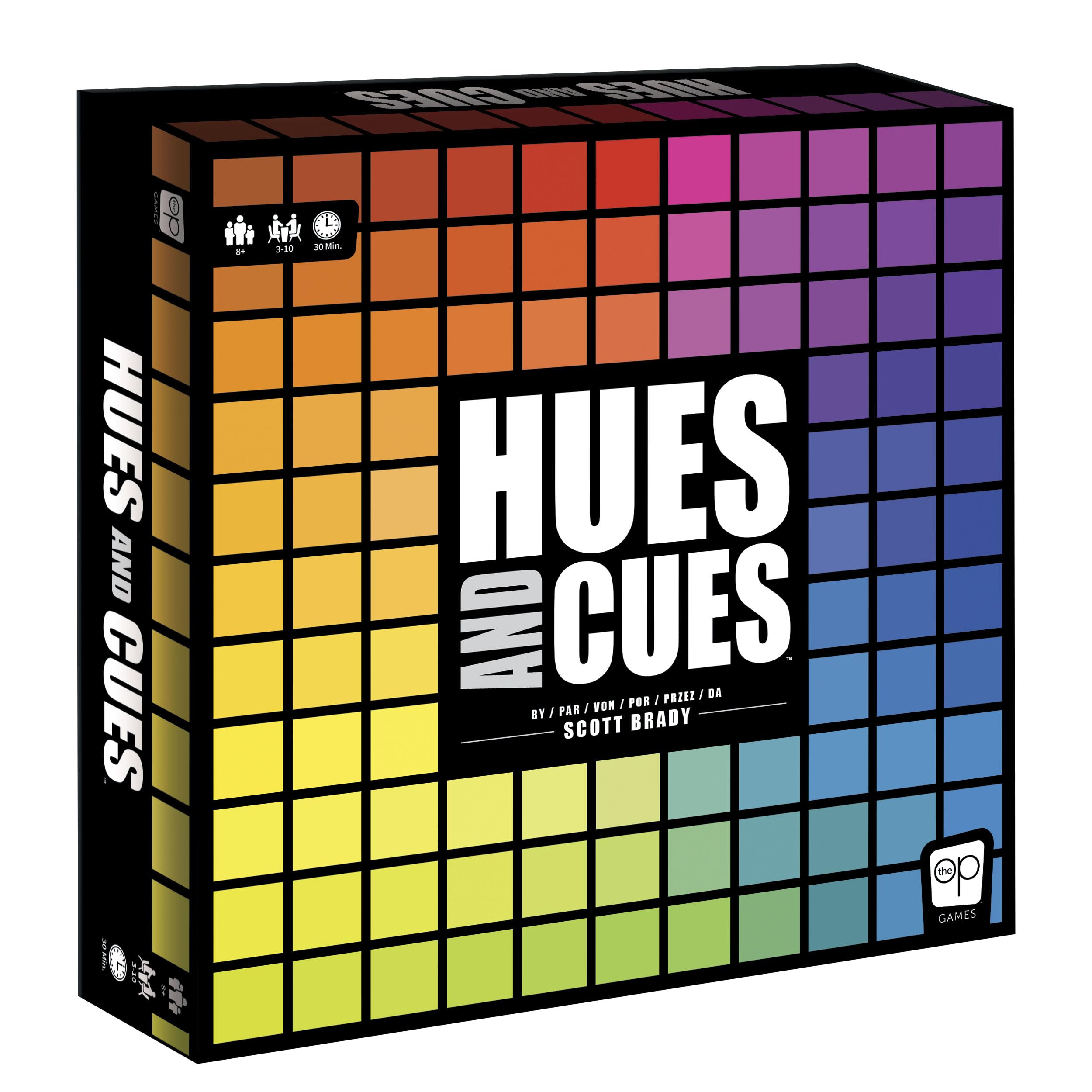 The OP Usaopoly | Hues and Cues Multilingual Meertalig Bordspel voor het Hele Gezin | Partyspel voor 3-10 Spelers | Levendig Kleurraden | Verbind Hints van 480 Kleuren Vierkanten