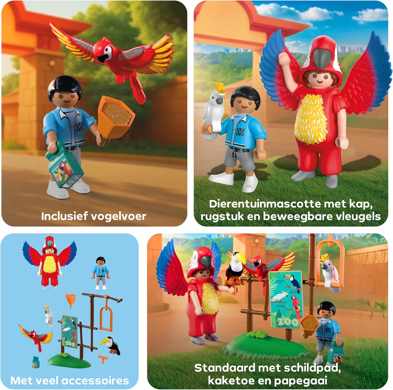 PLAYMOBIL | Animals & Friends | Dierentuin Mascotte | Man in een papegaaienpak met 3 tropische vogels | kinderspeelgoed voor kinderen vanaf 4 jaar | 72074