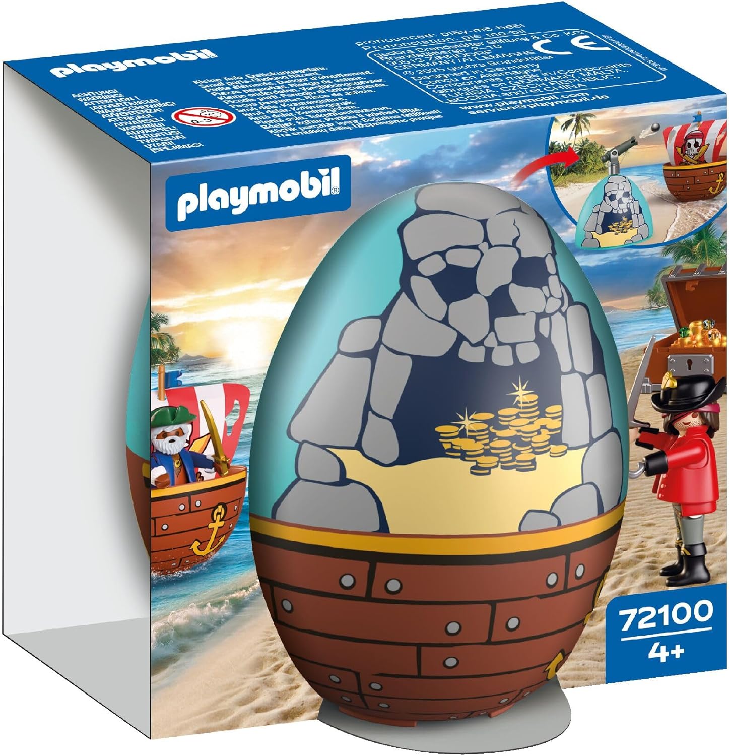 Playmobil 72100 Play Egg: Pirate – Surprise Egg with Pirates, Cannon, Treasure Chest & Accessories, Buildable Mini Scene, Reusable Egg Case, for Boys and Girls Ages 4+