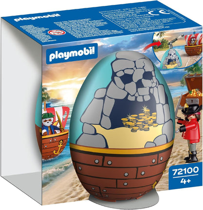 Playmobil 72100 Play Egg: Pirate – Surprise Egg with Pirates, Cannon, Treasure Chest & Accessories, Buildable Mini Scene, Reusable Egg Case, for Boys and Girls Ages 4+