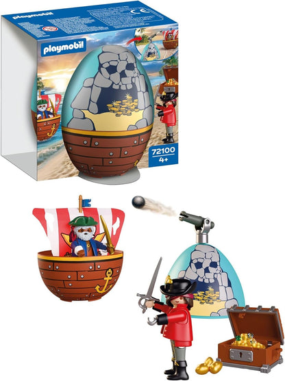 Playmobil 72100 Play Egg: Pirate – Surprise Egg with Pirates, Cannon, Treasure Chest & Accessories, Buildable Mini Scene, Reusable Egg Case, for Boys and Girls Ages 4+