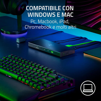 Razer USB 4 Dock - USB High-Speed-Dock - Supporto doppio display, ricarica dispositivi (3x USB-C, 5x USB-A, HDMI, DisplayPort, Gigabit Ethernet) Nero