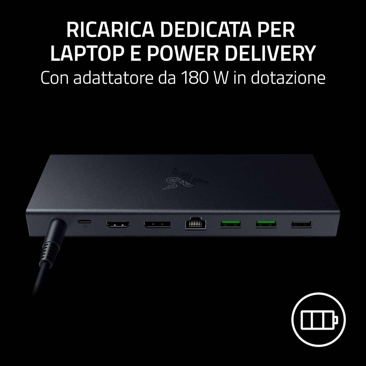 Razer USB 4 Dock - USB High-Speed-Dock - Supporto doppio display, ricarica dispositivi (3x USB-C, 5x USB-A, HDMI, DisplayPort, Gigabit Ethernet) Nero