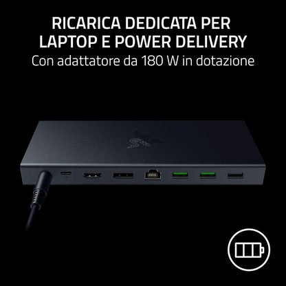 Razer USB 4 Dock - USB High-Speed-Dock - Supporto doppio display, ricarica dispositivi (3x USB-C, 5x USB-A, HDMI, DisplayPort, Gigabit Ethernet) Nero