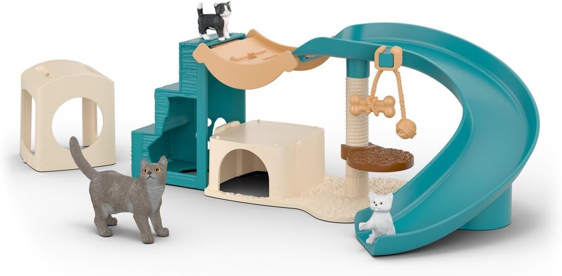 schleich FARM WORLD | Kocia zabawa 42764 | Zestaw z domkiem dla kotów, 3 kotami, drapakiem & akcesoriami | Realistyczna zabawka farma | Prezent dla dzieci od 3 lat | 12 elementów