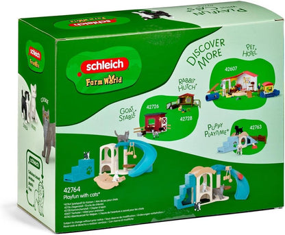 schleich FARM WORLD | Kocia zabawa 42764 | Zestaw z domkiem dla kotów, 3 kotami, drapakiem & akcesoriami | Realistyczna zabawka farma | Prezent dla dzieci od 3 lat | 12 elementów