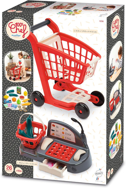 Ecoiffier - Speelgoedkist 100% baas met winkelwagen en accessoires (760001238