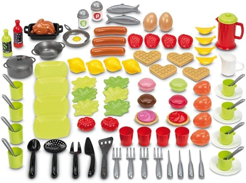 Ecoiffier - Verpakking met speelgoedvoering en serviesset, 100% chef, 100 stuks, geschikt vanaf 18 maanden (760002669