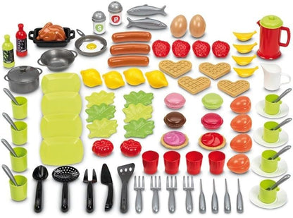 Ecoiffier - Verpakking met speelgoedvoering en serviesset, 100% chef, 100 stuks, geschikt vanaf 18 maanden (760002669