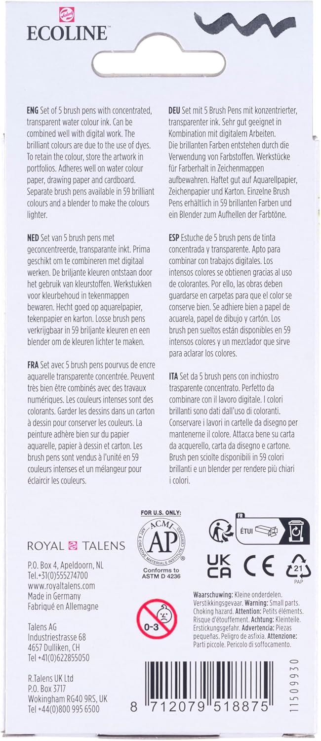 Bruynzeel - Ecoline Brush Pen Set Primair 5 Kleuren