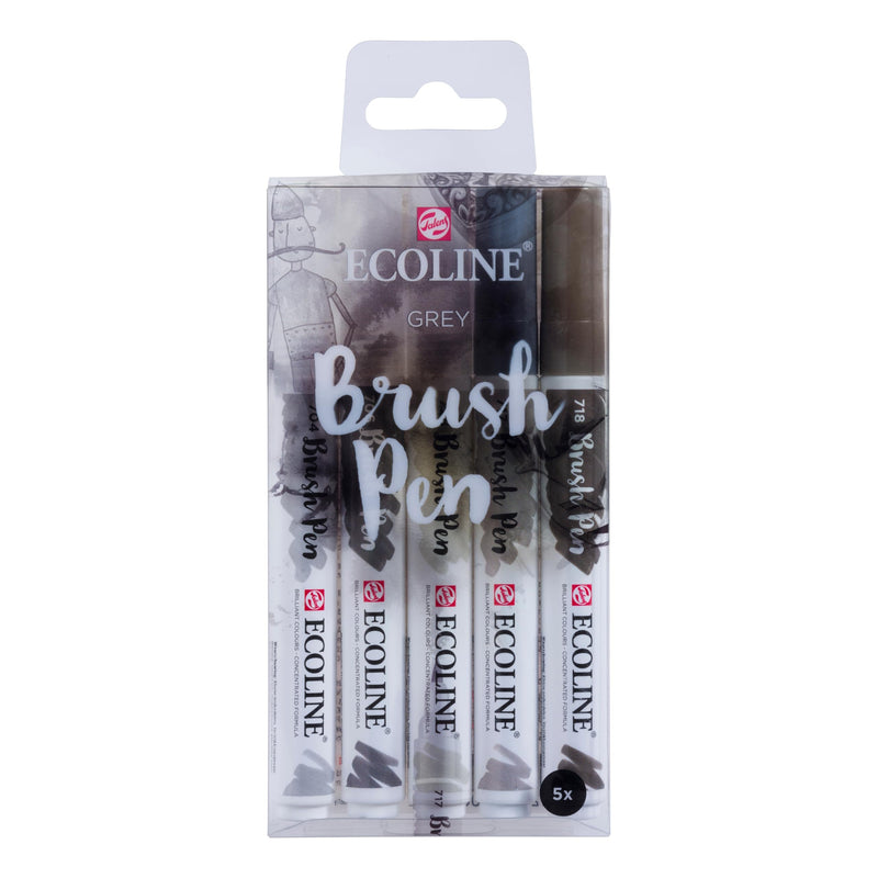 Ecoline Brush Pen Set van 5 - Grijs | Penseelstiften met Aquarelverf voor Bullet Journal, Handlettering, Kleurboeken & Tekenen