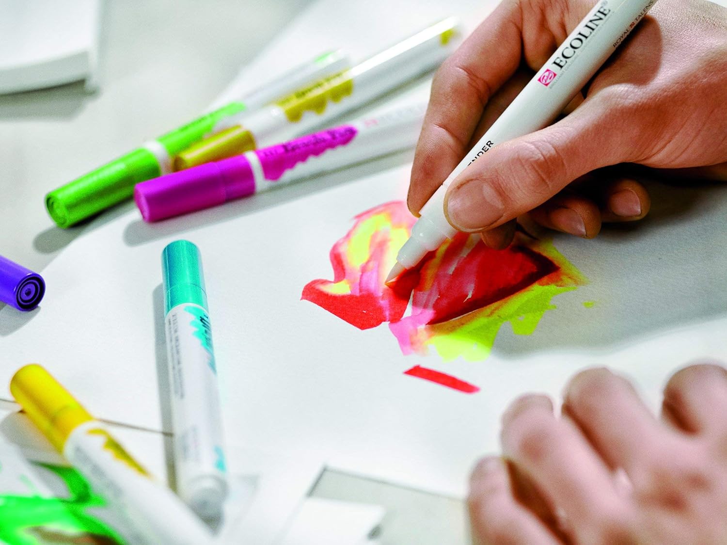 Ecoline Brush Pen Set van 5 - Grijs | Penseelstiften met Aquarelverf voor Bullet Journal, Handlettering, Kleurboeken & Tekenen