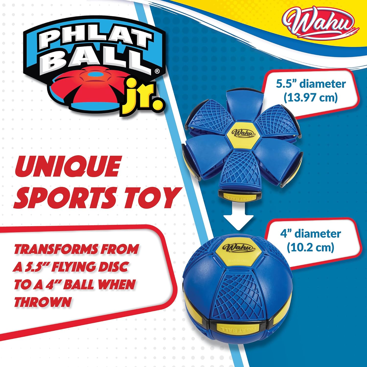 Wahu - PHLAT BALL Junior - Blauw - Mini opvouwbare werpschijf - Outdoor spel voor kinderen vanaf 5 jaar - Innovatieve bal 10,2 cm, frisbee 15,2 cm - Outdoor spel voor 2+ spelers - Mini reisversie