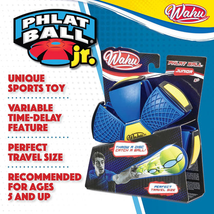 Wahu - PHLAT BALL Junior - Blauw - Mini opvouwbare werpschijf - Outdoor spel voor kinderen vanaf 5 jaar - Innovatieve bal 10,2 cm, frisbee 15,2 cm - Outdoor spel voor 2+ spelers - Mini reisversie