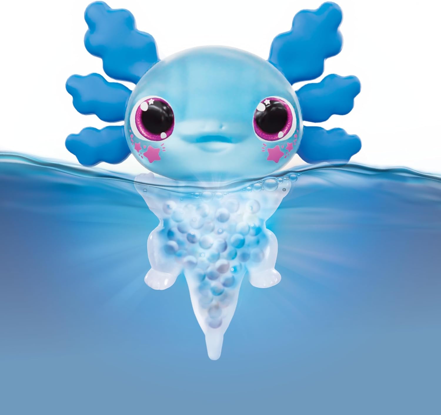Animagic - Let's Glo Axolotl Blauw, Elektronisch en Verlicht Huisdier Voor Kinderen Vanaf 4 Jaar, Zintuiglijke speel- en aanraakervaring, Uitrekbaar lichaam, Drijft en gloeit in water
