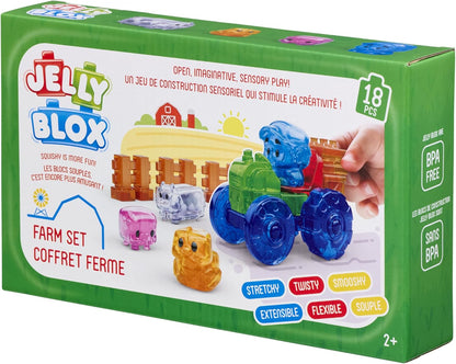 JELLY BLOX – Farm Set, Sensorisch Speelgoed voor Kinderen vanaf 2 Jaar, Bouwset van 18 Zachte Sensory Boerderijdieren & Karakters, Zachte & Flexibele Blokken, Cadeau-Idee