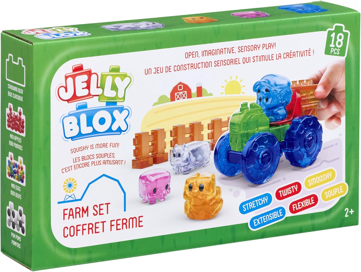 JELLY BLOX – Farm Set, Sensorisch Speelgoed voor Kinderen vanaf 2 Jaar, Bouwset van 18 Zachte Sensory Boerderijdieren & Karakters, Zachte & Flexibele Blokken, Cadeau-Idee