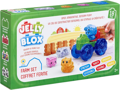 JELLY BLOX – Farm Set, Sensorisch Speelgoed voor Kinderen vanaf 2 Jaar, Bouwset van 18 Zachte Sensory Boerderijdieren & Karakters, Zachte & Flexibele Blokken, Cadeau-Idee