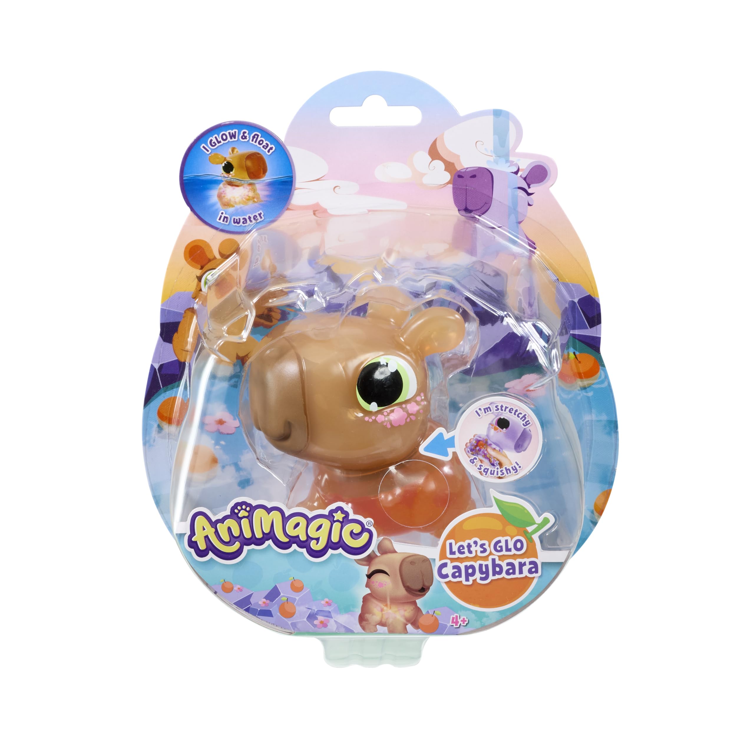 Animagic Let's Glo Capybara - BRUIN, Knuffel Capibara vanaf 4 Jaar, Schattig Dier, Zintuiglijk speelgoed, Gloeit en Drijft in Water