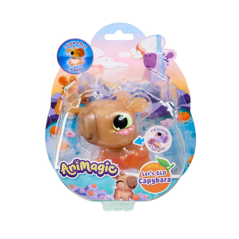 Animagic Let's Glo Capybara - BRUIN, Knuffel Capibara vanaf 4 Jaar, Schattig Dier, Zintuiglijk speelgoed, Gloeit en Drijft in Water