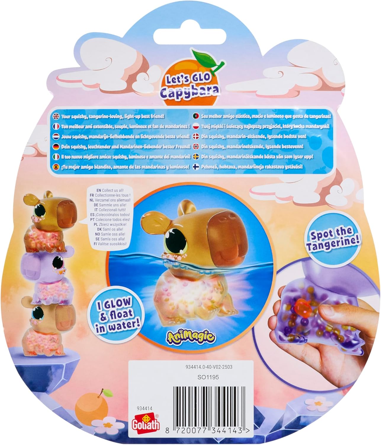 Animagic Let's Glo Capybara - PAARS, Knuffel Capibara vanaf 4 Jaar, Schattig Dier, Zintuiglijk speelgoed, Gloeit en Drijft in Water