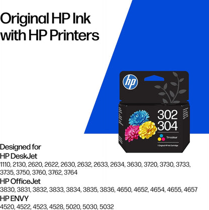 HP 302/304 Tri-color Original Ink Cartridge (B7RT6AE) - Works DeskJet 1110, 2130, 3630, 2600 & 3700 series, OfficeJet 3830, 4650 series, ENVY 4520 series, 5020, 5030, 5032