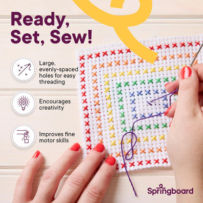Springboard Cross Stitch Fabric Squares - 50-Pack of Binca Mesh Sheets for Sewing - 100% Cotton Embroidery Fabric for Kids - Cross Stitch Accessories - 15 x 15 cm Squares - Assorted Colours