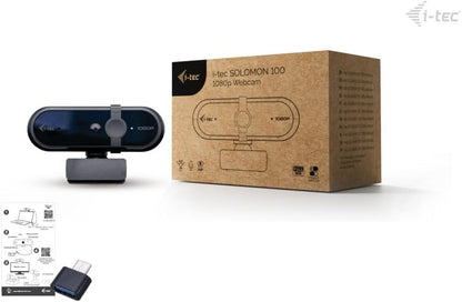 i-tec Solomon 100 Webcam 1080p with Fixed Focus, Automatic Image Optimisation and Integrated Privacy Cover
