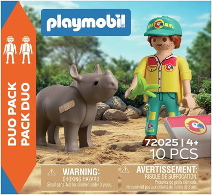 Playmobil DuoPack Ranger with Rhino – Wildlife Ranger Figure and Baby Rhino for Animal Rescue Play