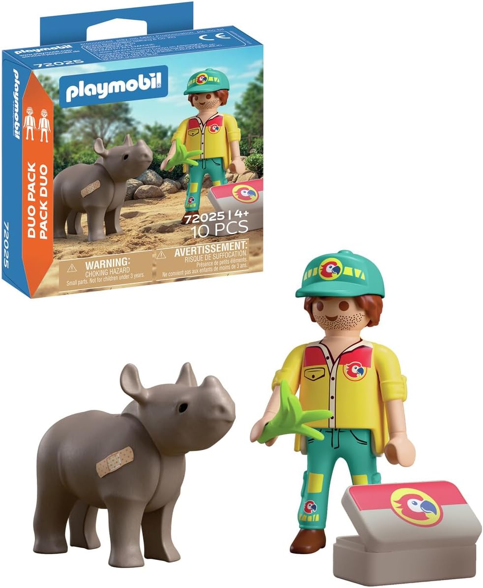 Playmobil DuoPack Ranger with Rhino – Wildlife Ranger Figure and Baby Rhino for Animal Rescue Play