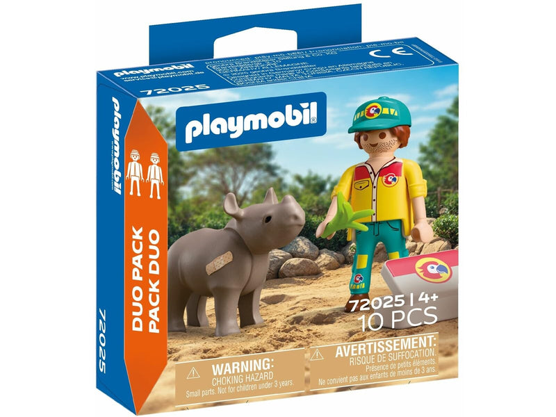 Playmobil DuoPack Ranger with Rhino – Wildlife Ranger Figure and Baby Rhino for Animal Rescue Play